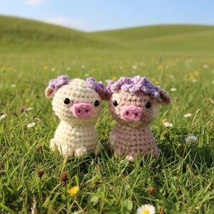 Handcrafted Crochet Piglet Toys - Cream and Tan